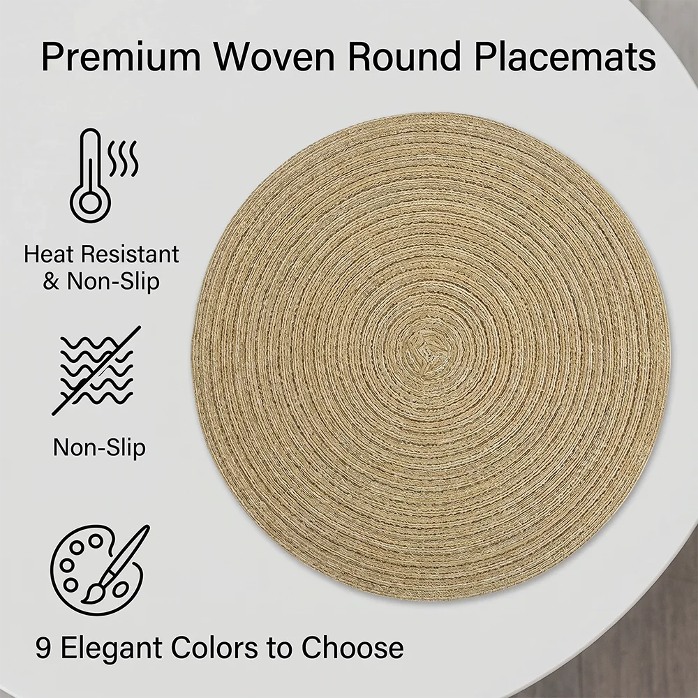 Eco Friendly Hand Woven Cotton Yarn Round Table Mat 30cm Green Anti Slip Heat Insulation Pad for Western Food Soup Plate Bowl