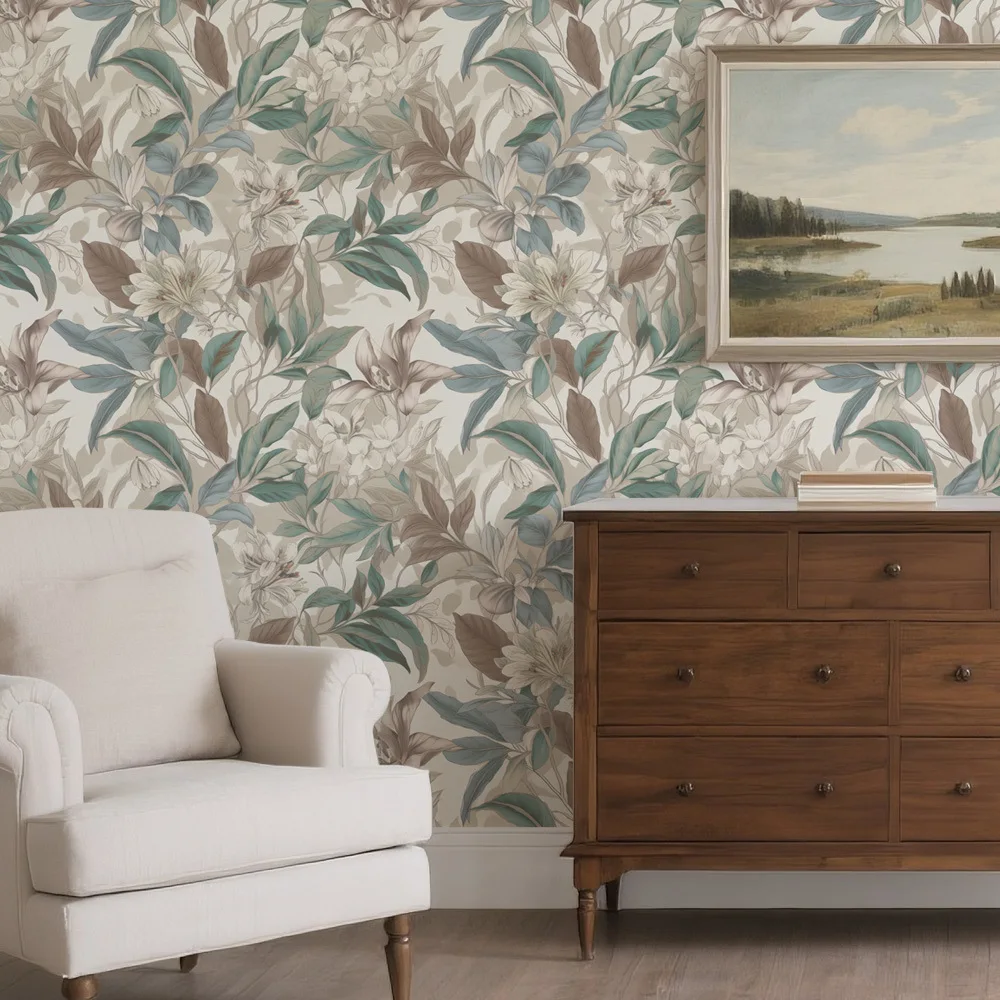 Vintage Botanical Floral Leaf Peel and Stick Wallpaper Self-Adhesive Removable Wall Mural Paper for Bedroom Living Room
