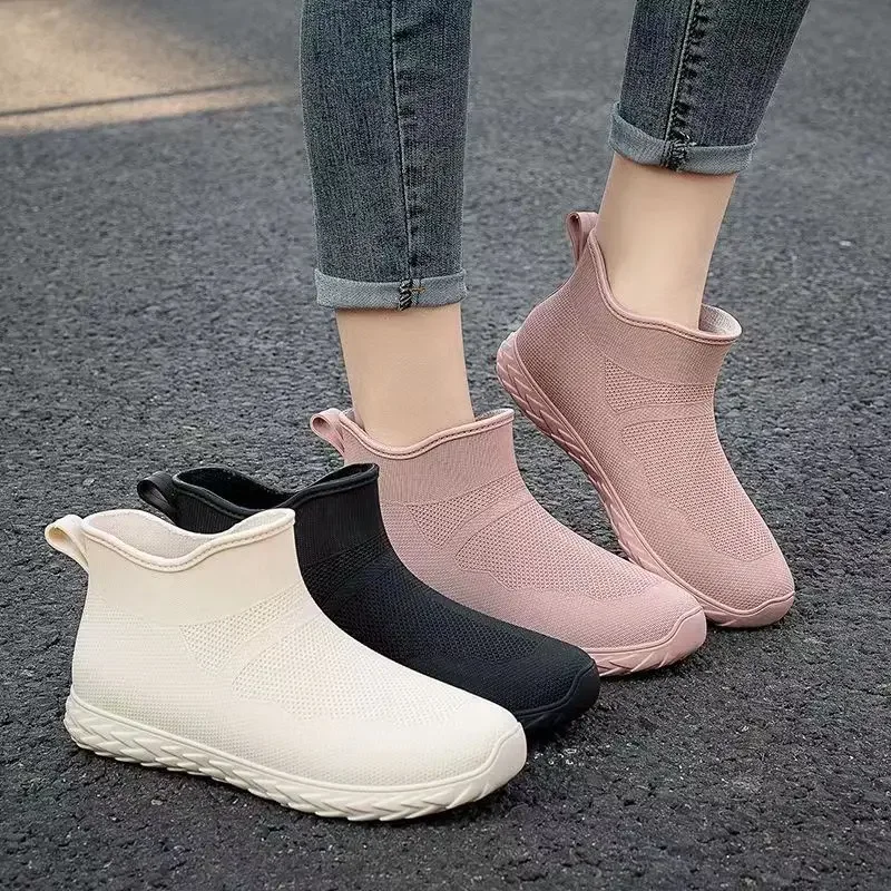 2024 New Solid Color Women's Four Seasons Rain Shoes Fashion Casual Flat Bottom Low Barrel Round Head Outdoor Rain Shoes