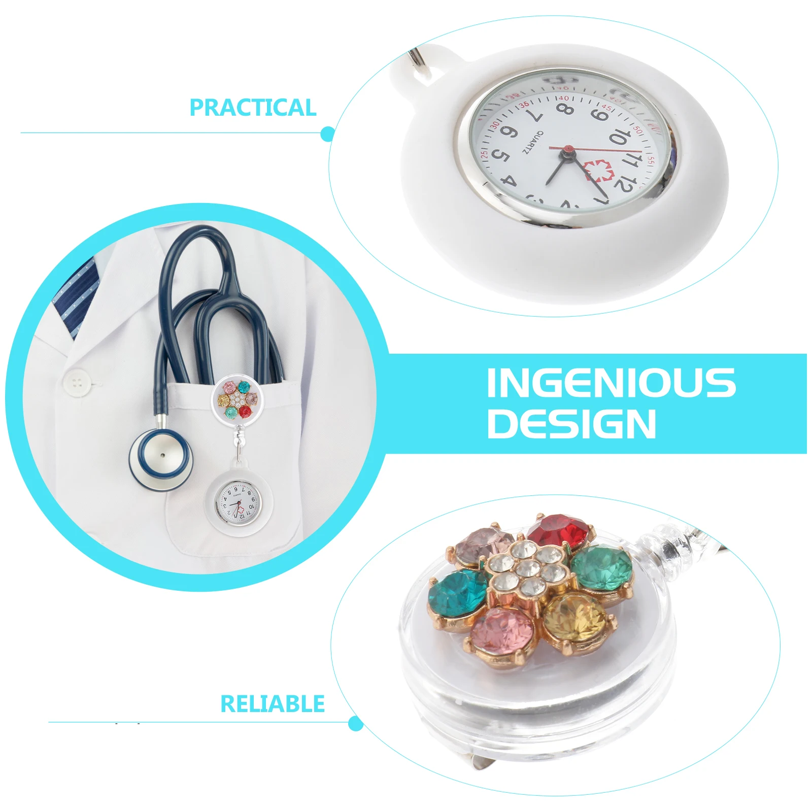 

Nurse Pocket Watch Women Cartoon Clip on Quartz Watches Hanging Retractable Fob Timepiece Durable Practical Gifts