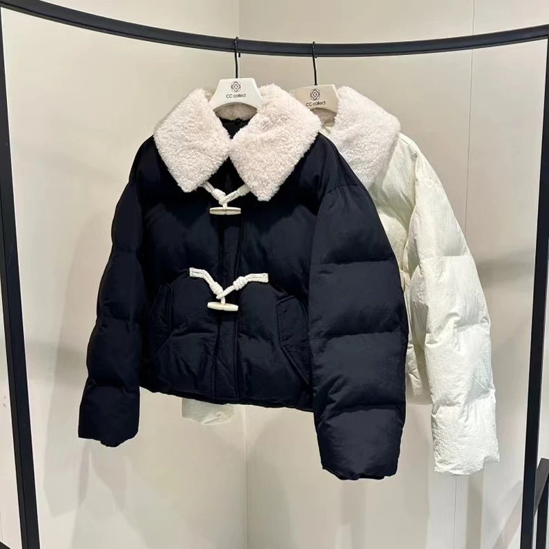 

Loose Women's Bread Style Jacket Korean Style CC24 Winter Coat Turn-down Collar Nylon Fabric Goose down Filled Short Length