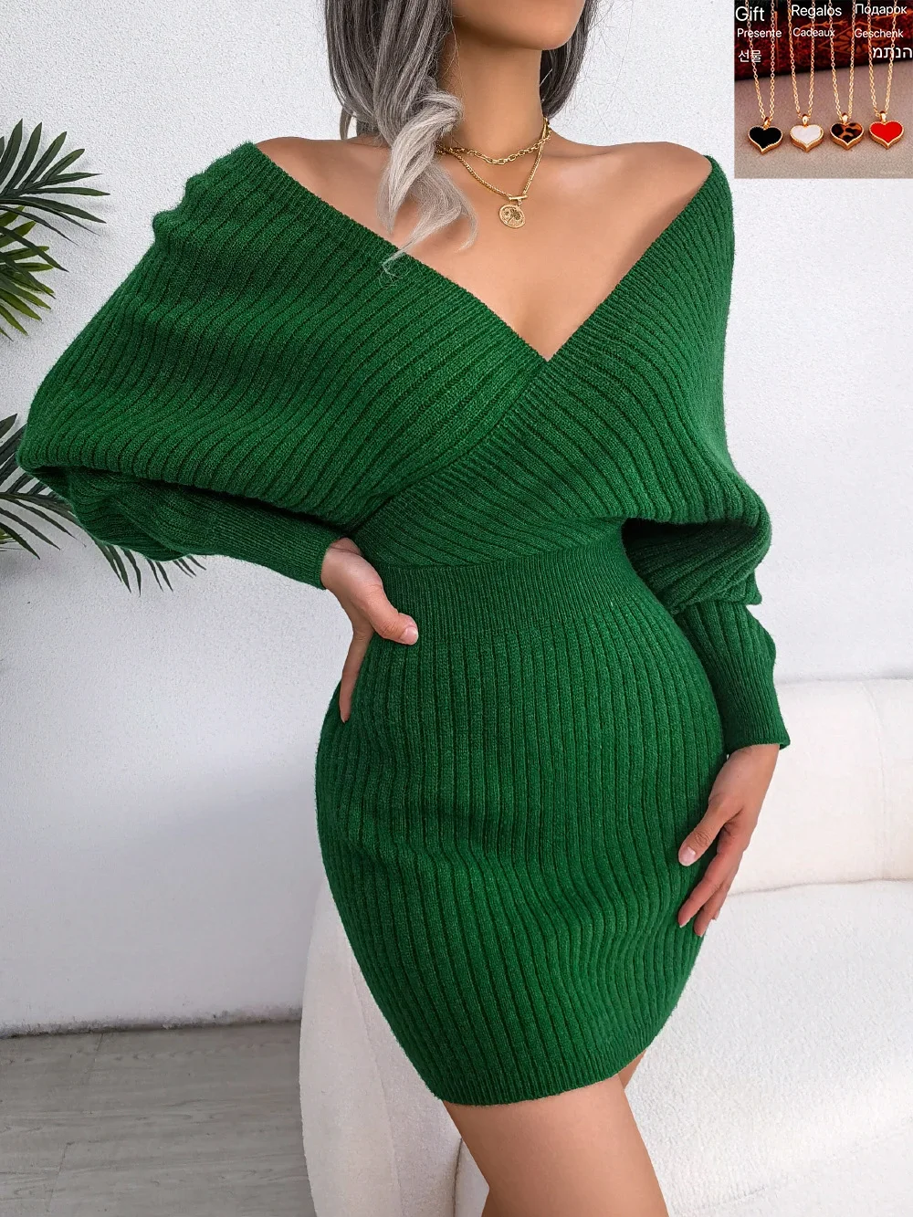 2024 Spring Bodycon Sweater Dresses For Women New Autumn Casual Long Sleeve Knitted Clothes White Green Blue Black Purple Dress