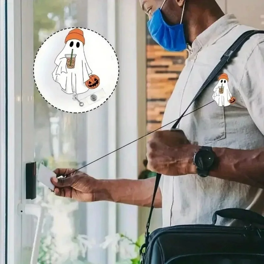 Halloween Badge Accessories Pumpkin Spooky Boo  Acrylic Retractable Nurse Badge Reel Keychain Id Card Lanyard Perty Gift