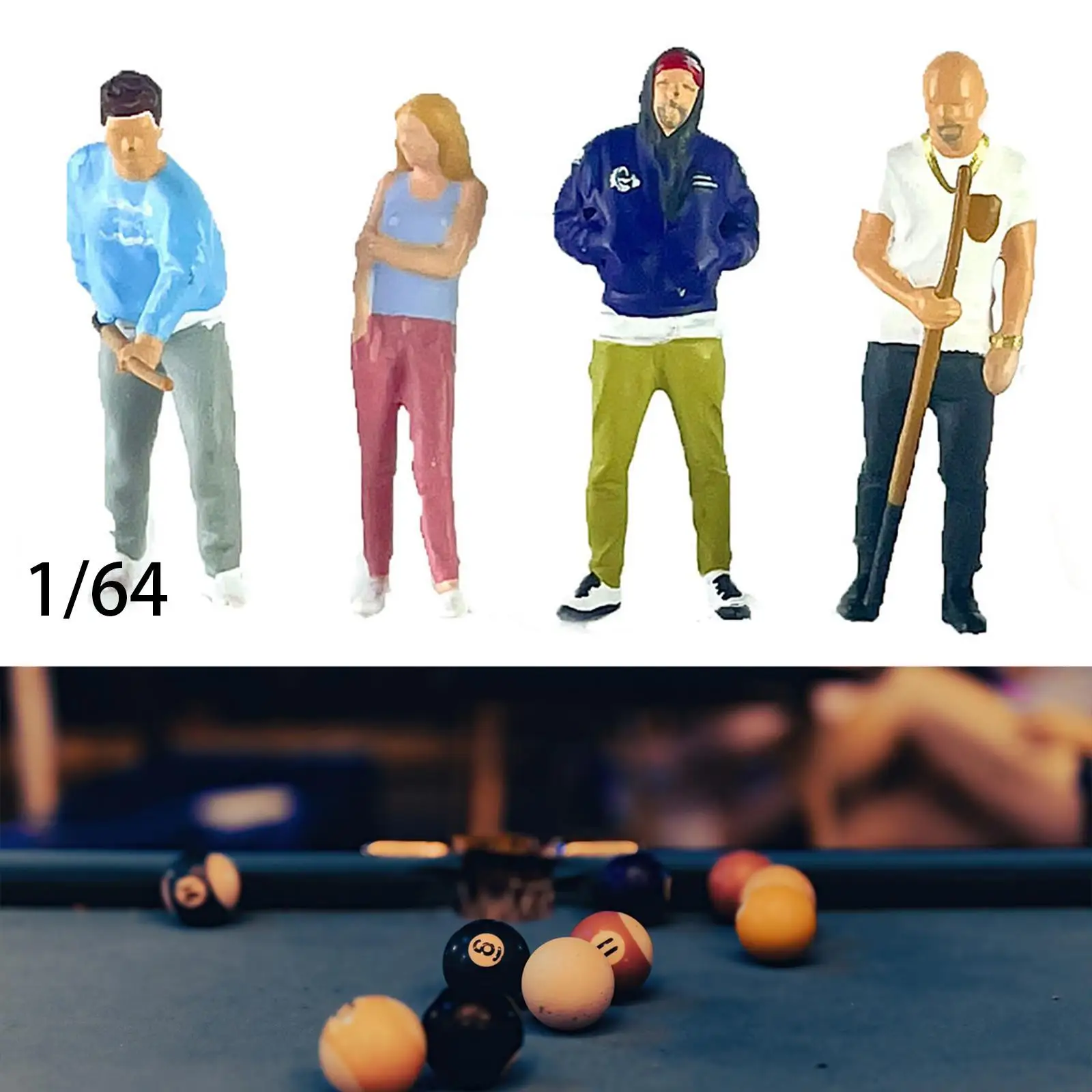 Mini modèles de figurines de personnes, échelle 1:64, accessoires de décoration adaptés aux figurines miniatures tendance pour scène de rue de ville, 4 pièces
