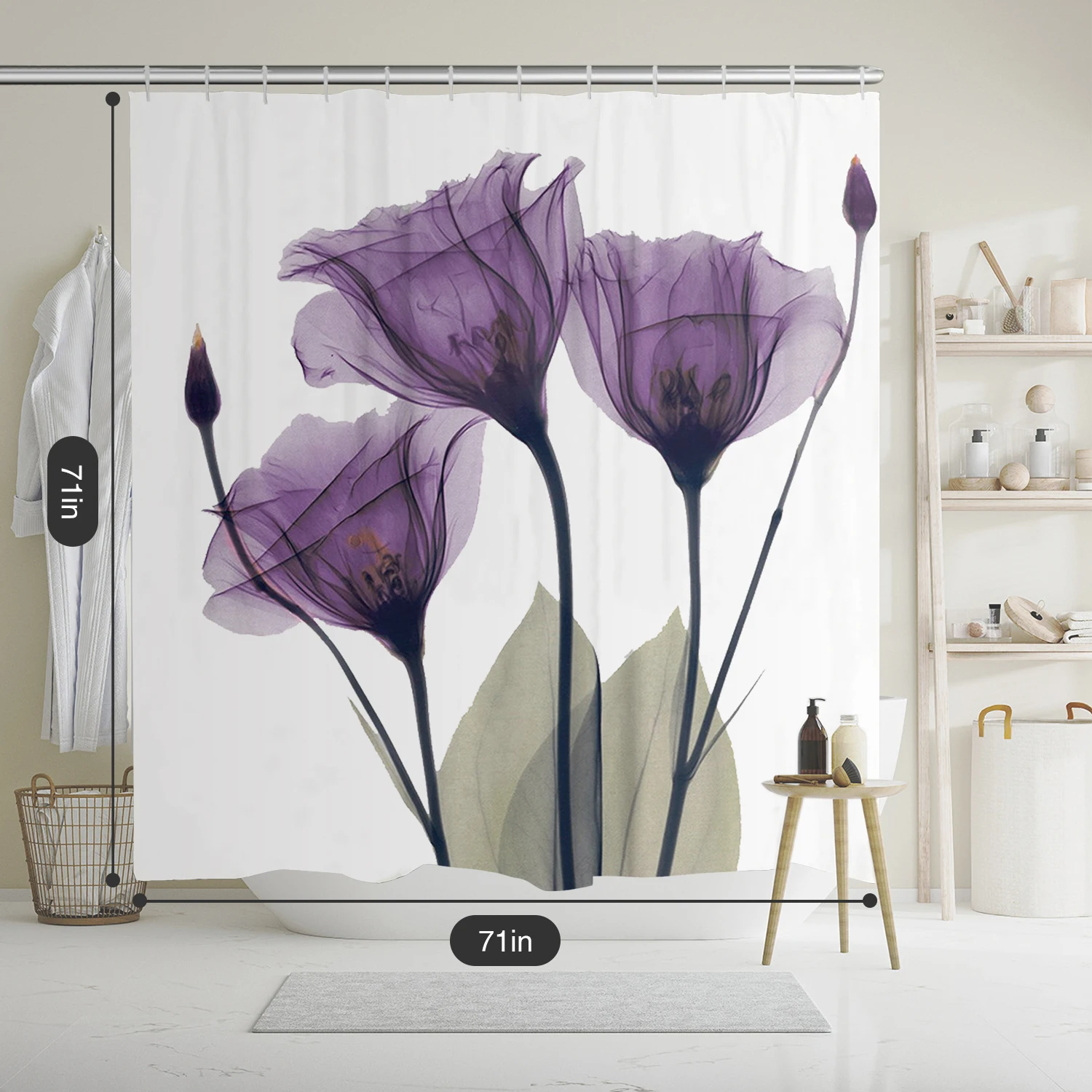 Shower Curtain for Bathroom with 12 Hooks Waterproof 180*180cm