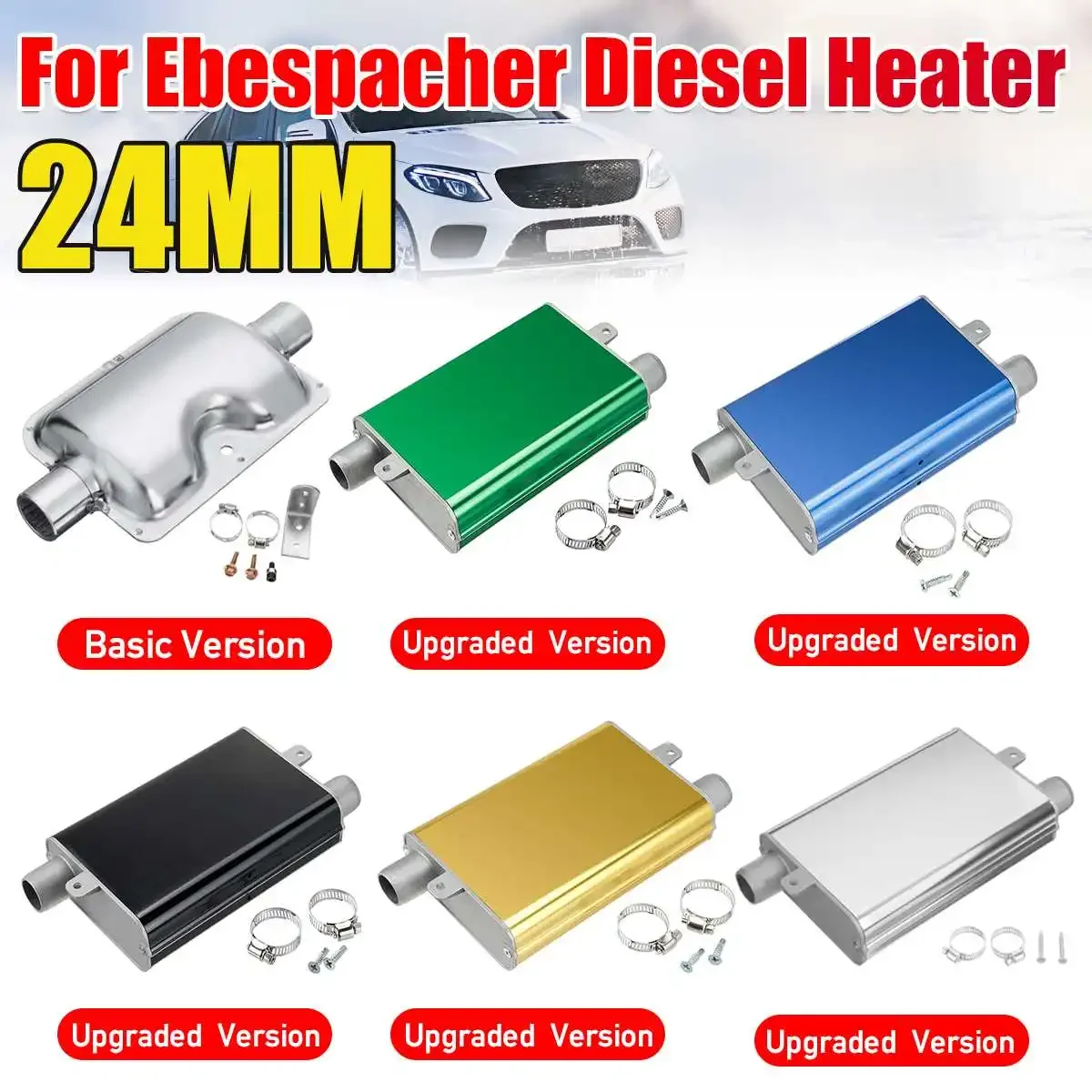 24mm Air Diesel Parking Heater Exhaust Muffler Silencer w/Clamps Universal For Webasto Eberspacher Airtronic D4S D2 D4 Heaters