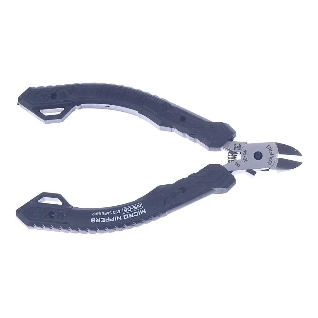 ENGINEER NS-06 Micro Nippers Japanese Precision Side Cutters 112mm Stepped Head for Electronics Flush PCB Cutting ESD-Safe Grip
