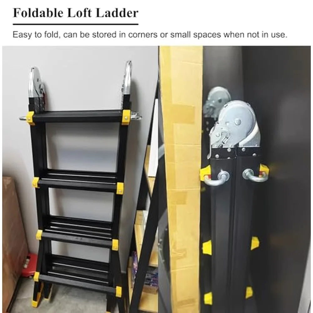 Telescoping Aluminum A Frame Stepladder Adjustable 5 Step Folding Ladder for Attics RVs Decks & Dorms 157cm (5.2ft)