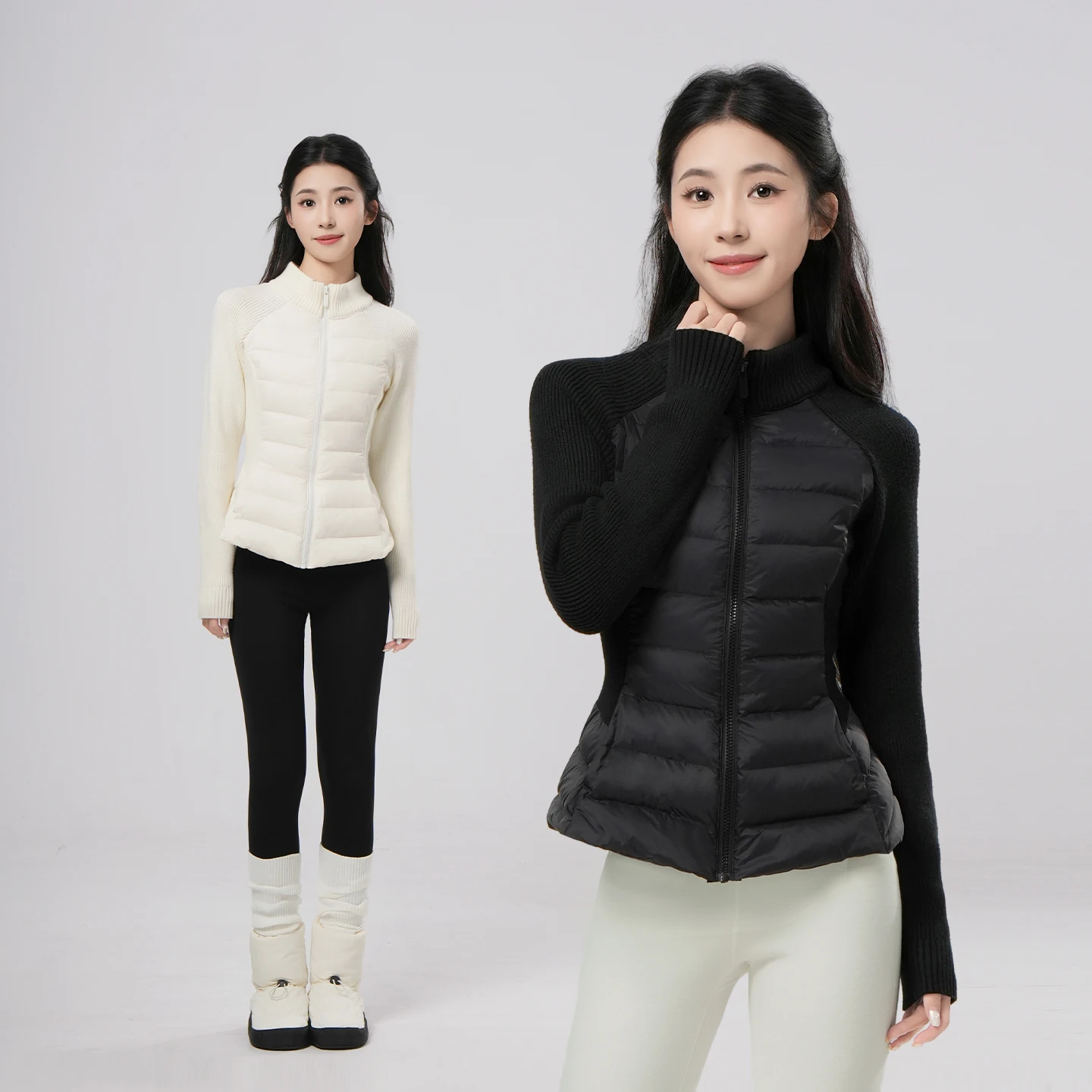 adult-ballet-warm-coats-dancewear-top-winter-down-feathered-ballet-training-vest-knit-patchwork-thermal-casual-jacket-turtleneck
