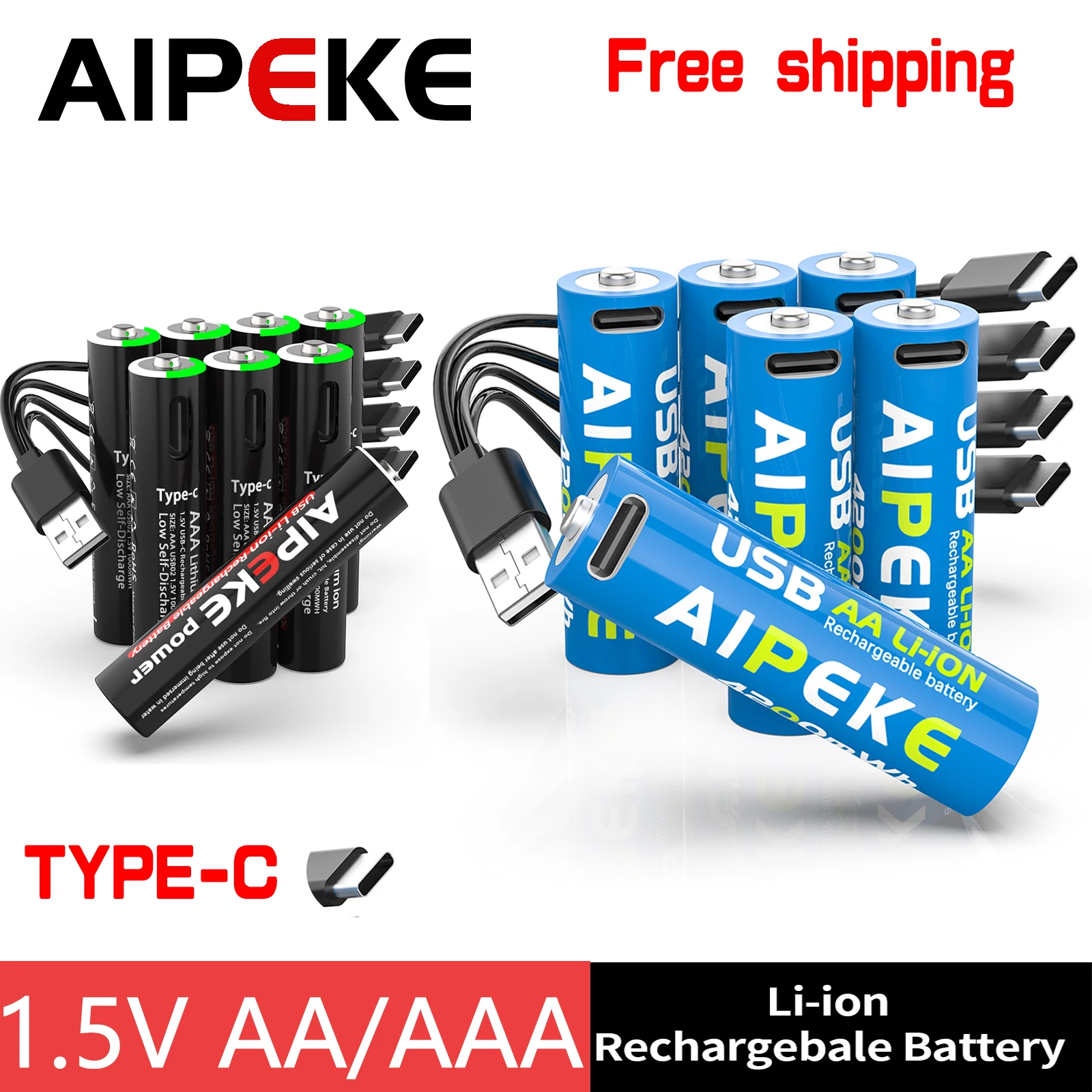 

AIPEKE 1.5V USB AA 4200mWh Lithium AAA and AA Rechargeable Batteries with 4-in-1 USB Cable for Flashlight Toys Camera