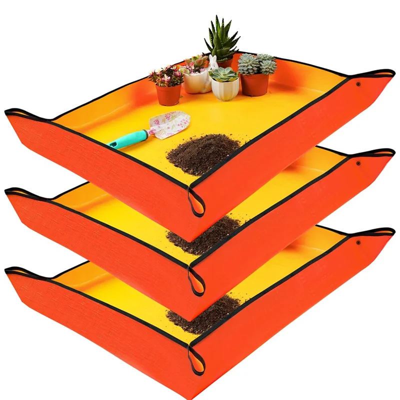 

FO-3PCS Repotting Mat For Indoor Plant Care Control Dirt Portable Potting Tray Gardening Gifts For Women Men Orange