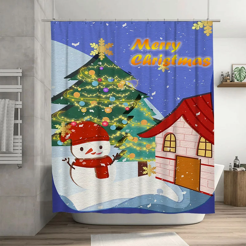 

Tuniu Festive Snowman Winter Wonderland Bathroom Shower Curtain Christmas Holiday Decor Funny Cute