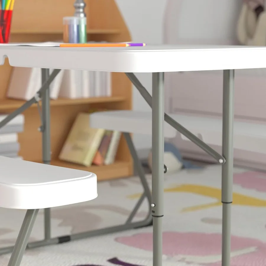 โต๊ะปิกนิกแบบพับได้พร้อมม้านั่งสำหรับเด็กอาริกา -เหมาะสำหรับสนามเด็กเล่นกลางแจ้ง การสังสรรค์ในสวนหลังบ้าน และกิจกรรมครอบครัว - กันน้ำ