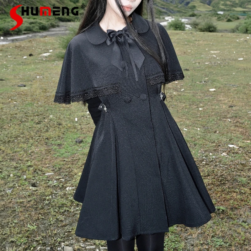 

Original Design Cape Vintage Black Long-sleeves Dresses 2025 Autumn Elegant Waist-Cinching Lace Short Dress For Women's Clothing