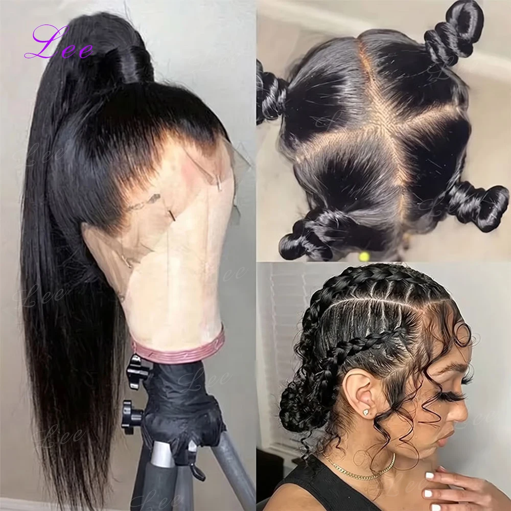 Perruque complète 360 en dentelle, 30-40 pouces, lisse, avec frontal en dentelle, cheveux humains, densité 250, dentelle frontale HD transparente 13x6, pré-épilée
