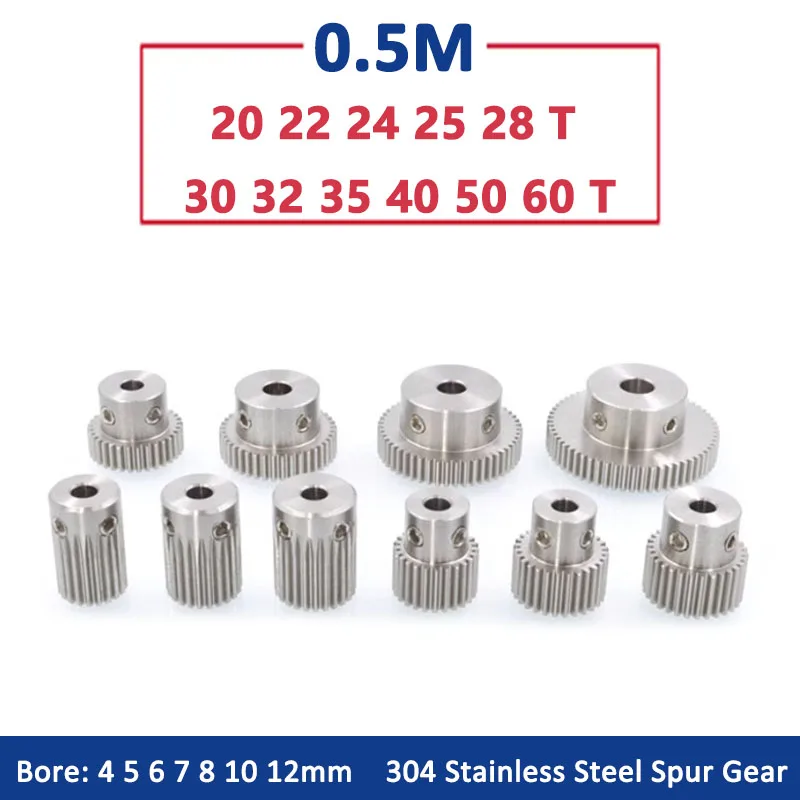 

1pc 20T-60T 0.5M 304 Stainless Steel Spur Gear with Step 0.5 Module 20 22 24 25 28 30 32 35 40 50 60 Teeth Motor Gear