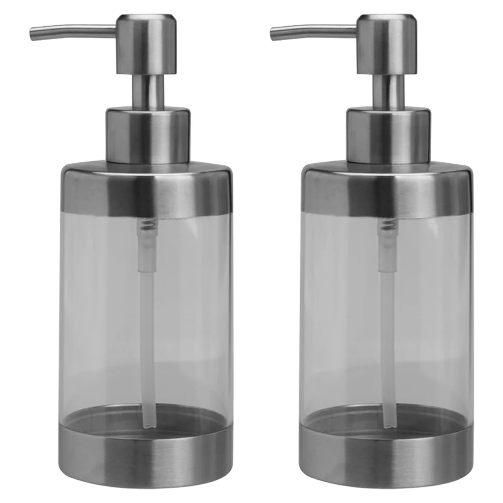 

2Pcs Liquid Soap Dispenser Premium Stainless Steel Acrylic Refillable Pump Bottle for Bathroom Kitchen Toiletries Container