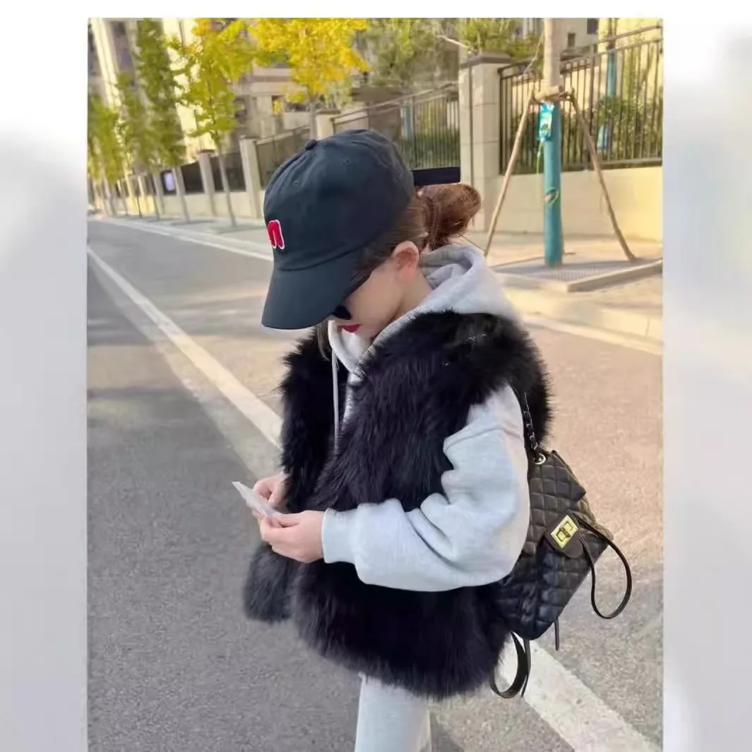 Children's Versatile Foreign Style Imitation Fur Vest 2025 Autumn and Winter New Girls Fashion Imitation Fox Fur Vest Outside