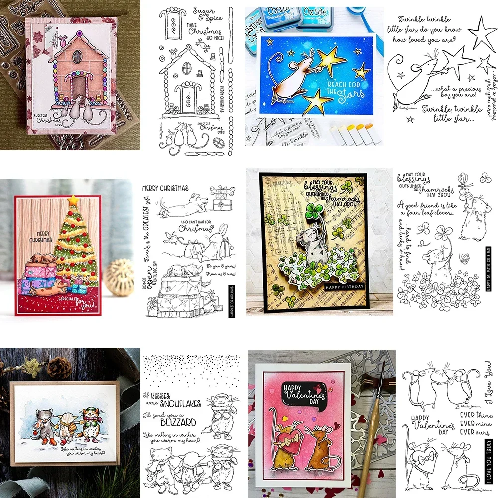 Niedliche Maus-Serie, funkelnde kleine Stern-Stempel und Stanzformen, Lebkuchenhaus-Stempel, Stempel für DIY Scrapbooking, Basteln, Kartenherstellung