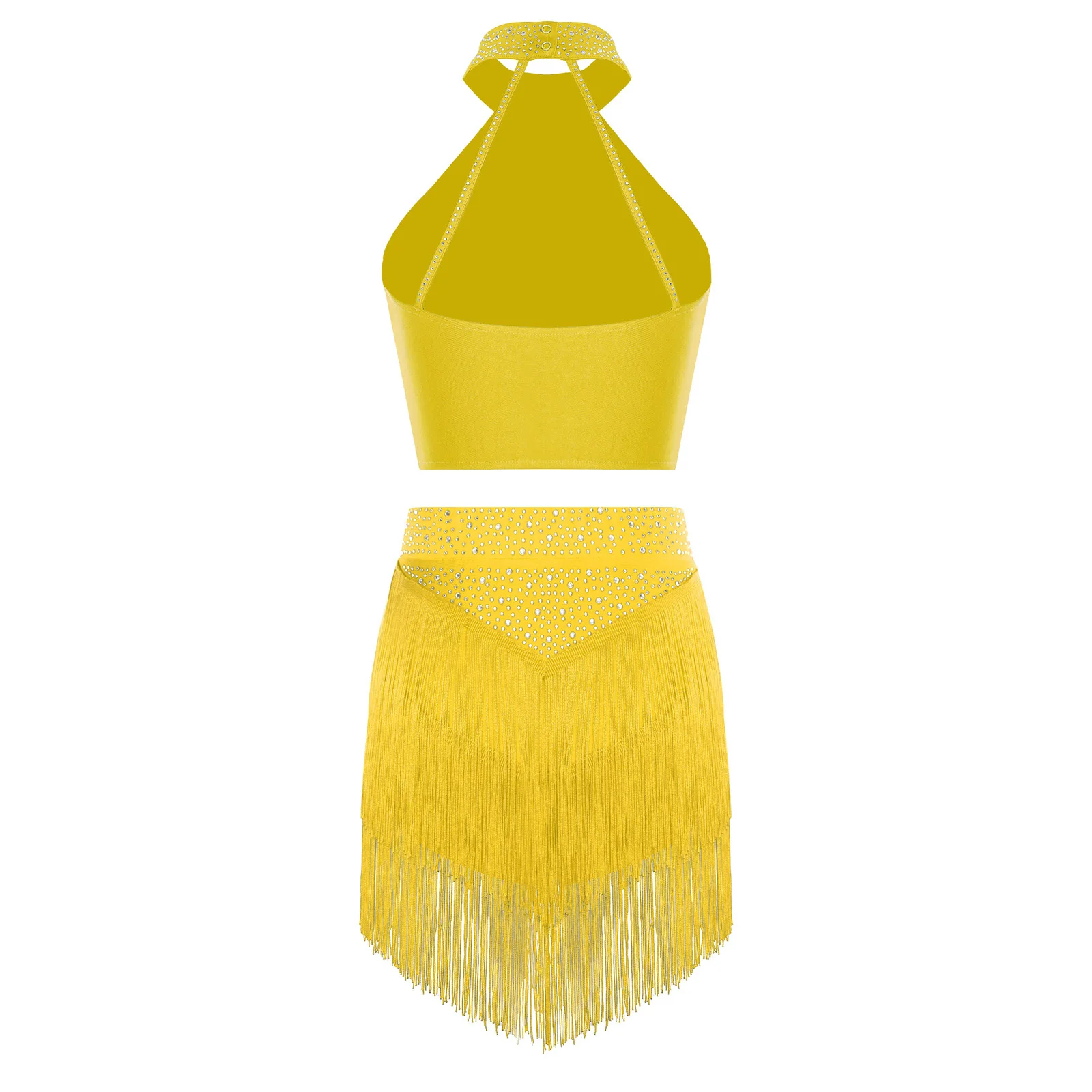 Adultes femmes élégant Chacha Salsa vêtements de danse latine licou sans manches froncé haut court et jupe pour danse de salon Jazz du ventre