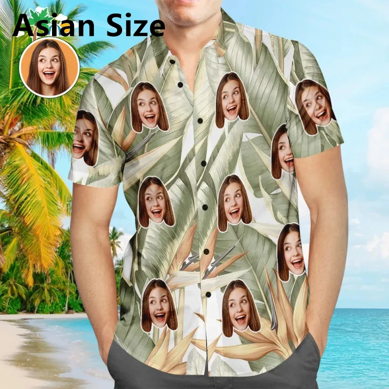 

Funny Custom Face Hawaiian Shirt For Men Personalization DIY 3D Printed Short Sleeve Blouse Fashion Gift Party Wear Shirts Tops