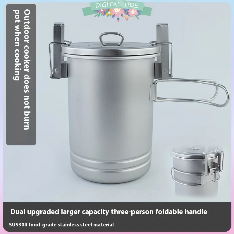 Updated Rice Cooker Outdoor Portable Picnic Cookware Stainless Steel Pot Multifunctional Travel Cooking Accessory Camping Hiking