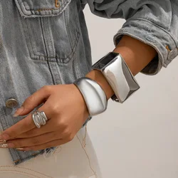 KMVEXO Exaggerated Alloy Open Cuff Bracelet & Bangle For Women Chunky Big Bracelets Gold Silver Color Manchette Grunge Jewelry