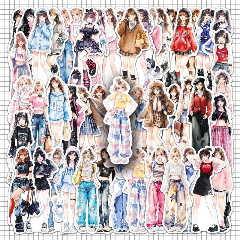 50Pcs Personalized Outfit Creative Fashion Fun Cool Personalized Stickers Phone Case Bicycle Guitar Decoration Stickers