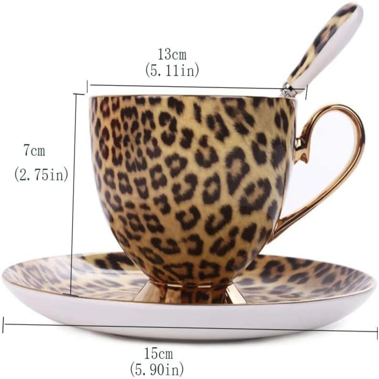 Elegant and luxurious leopard print ceramic coffee mug set, perfect for discerning coffee enthusiasts in any work environment. I