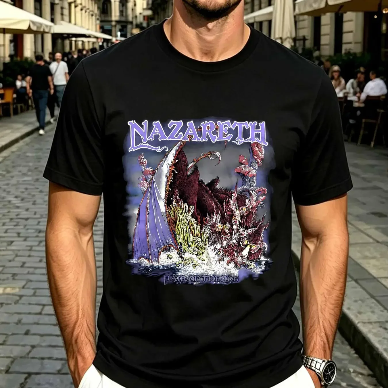 washed T Shirt Vintage Hair of the Dog Nazareth Band  Black S 5XL H1326 vintage Washed graphic Stylish Soft Comfortable