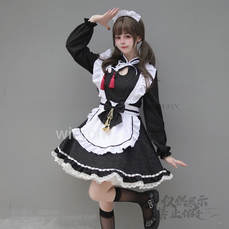 New Chinese Style Y2K Jirai Kawaii Lolita Dress Maid Suit S-5XL Maid Clothing Full Set Cosplay Lolita Dress Women Girl Party