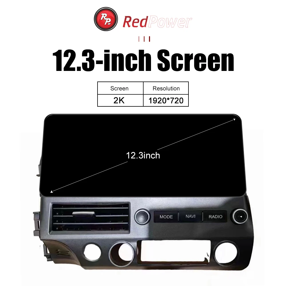 Redpower 12.3 inch Car Radio for Honda Civic 2008-2011 Multimedia Player Screen GPS Android 10 Navigation CarPlay DSP