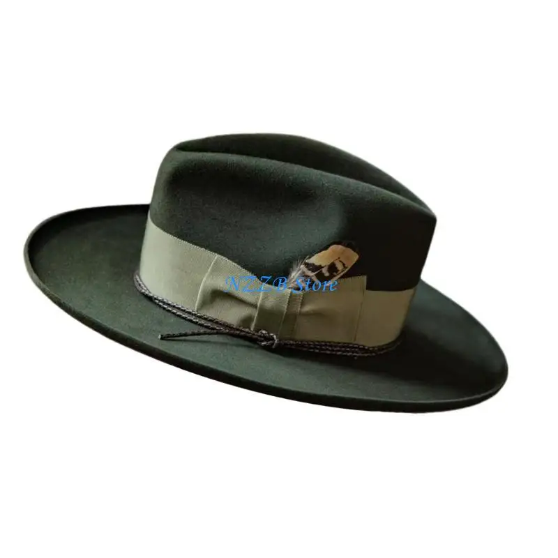 

T21F Classical Wool Fedoras Hat With Stylish Woven Ribbon Designs for Theme Occasion