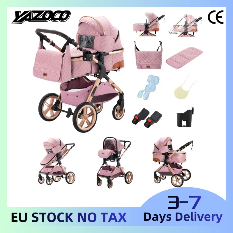 Set Passeggino da Viaggio 3-in-1 per Tutte le Stagioni, Include Seggiolino Auto per Neonati, Telaio in Alluminio Robusto e Leggero, Tessuto Traspirant