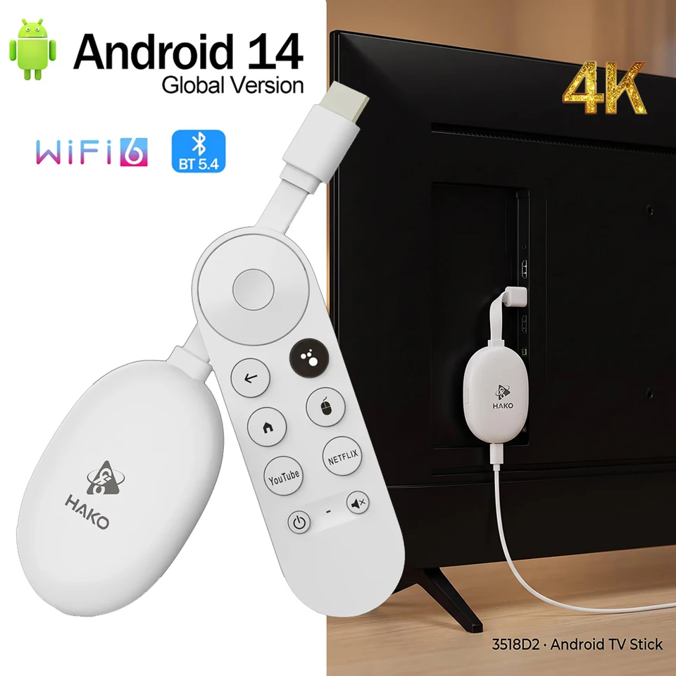 TV Stick Android 14 RK3518 Quad Core Smart TV Stick con soporte de decodificación de video HD 4K, reproductor multimedia para el hogar, TV Stick de transmisión