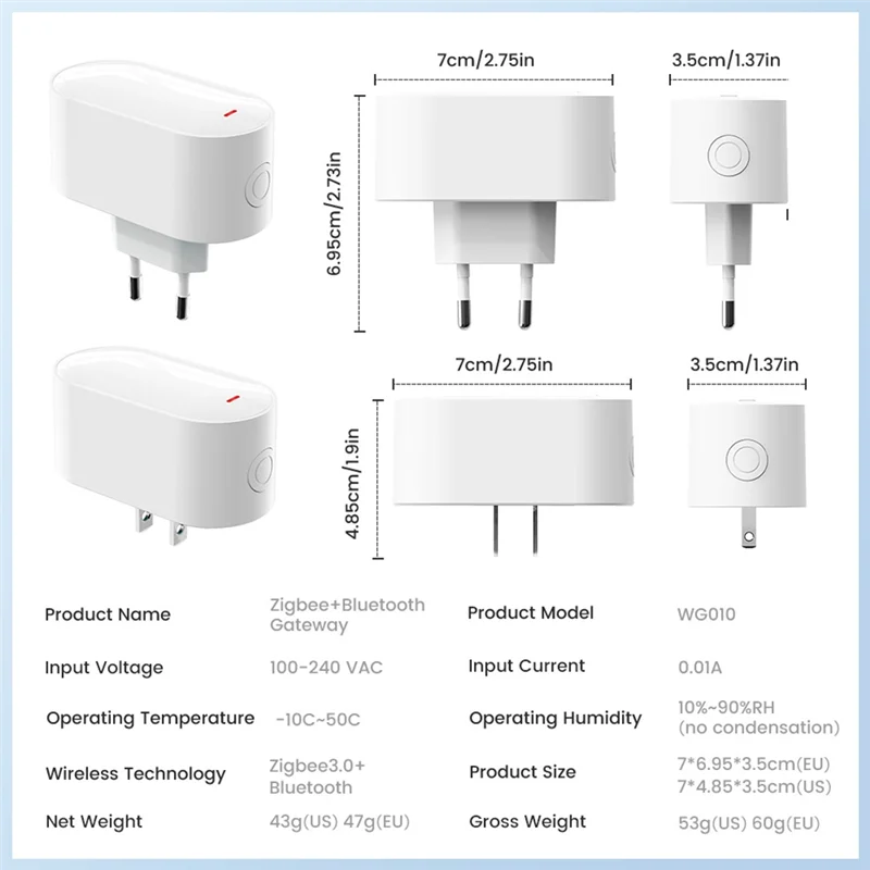 T23C Tuya Zigbee BLE Mesh Gateway Smart Hub Remote Control Multi-Mode Gateway Smart Life Bluetooth Gateway EU PLUG