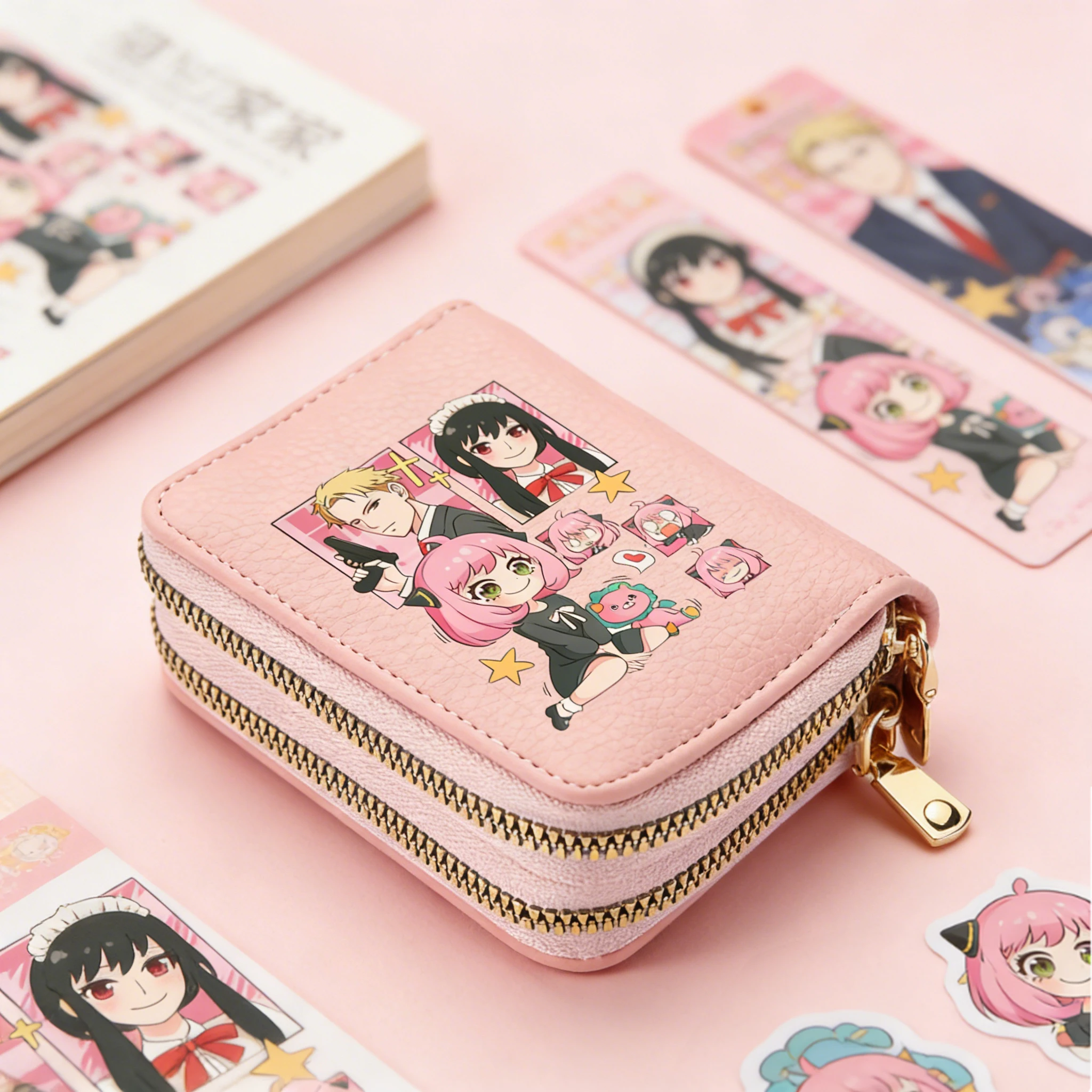 

Аниме SPY Family Girls с двойной молнией, милый короткий кошелек с мультяшным держателем для карт, кошелек для монет, небольшой карман для мелочи, клатч, сумки для денег