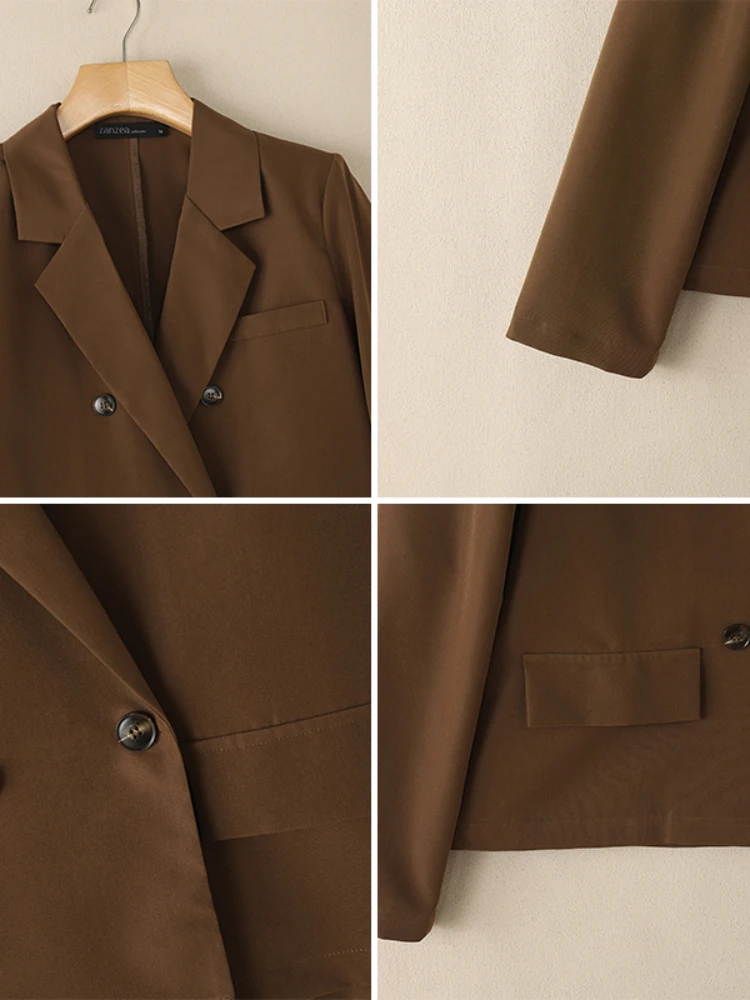 سترة ZANZEA خفيفة الوزن غير رسمية للسيدات أنيقة برقبة على شكل طية صدر وأكمام طويلة مزدوجة الصدر بلون سادة سترات مكتب FW 2025