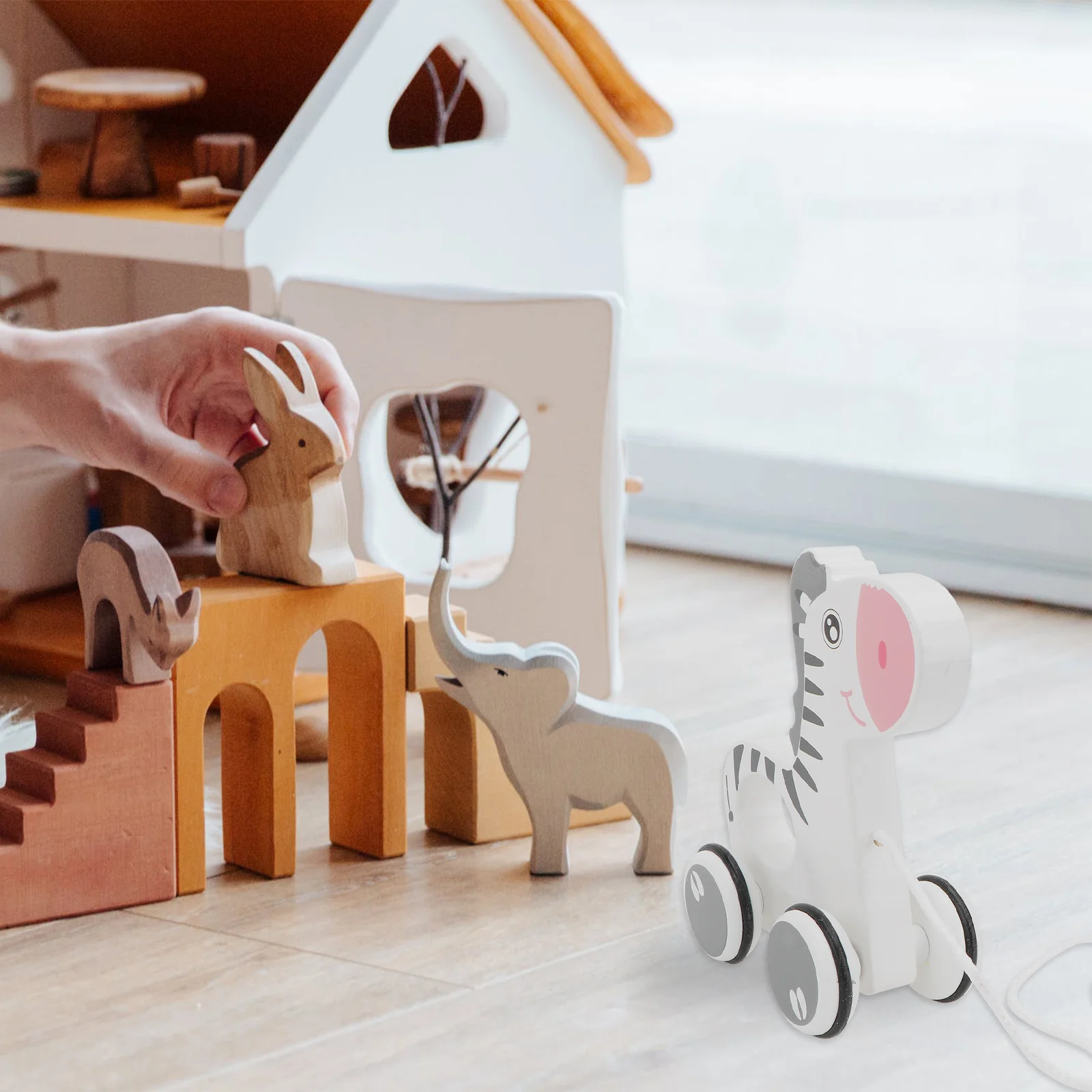 

1Pcs Cartoon Animal Pull Along Wooden Trailer Kid Educational Walking Dragging Gift for Toddlers Wooden Pull Along Toy