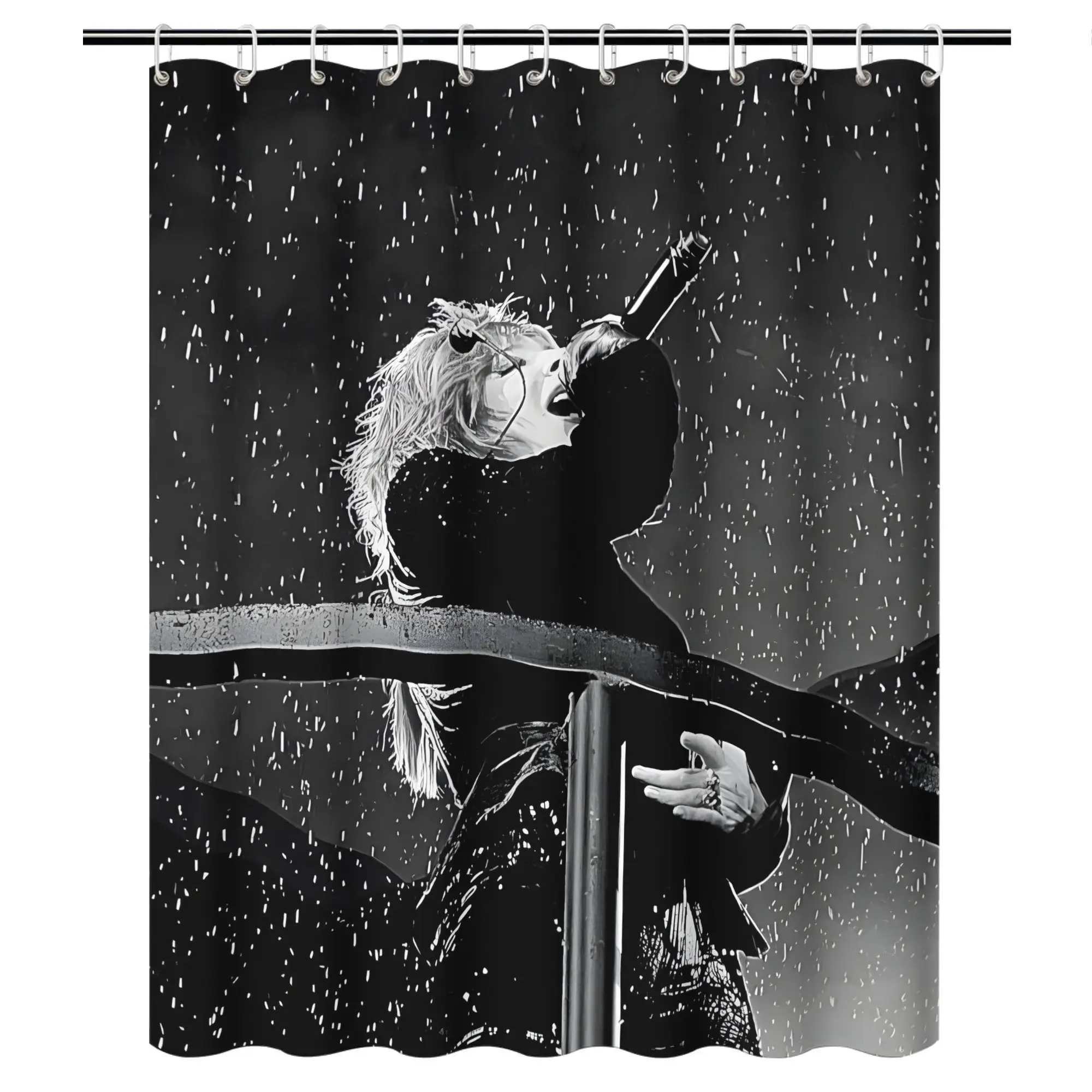 Mylene Farmer Inspired Black White Art Shower Curtain Dramatic Music Scene Minimalist Design Original Illustration