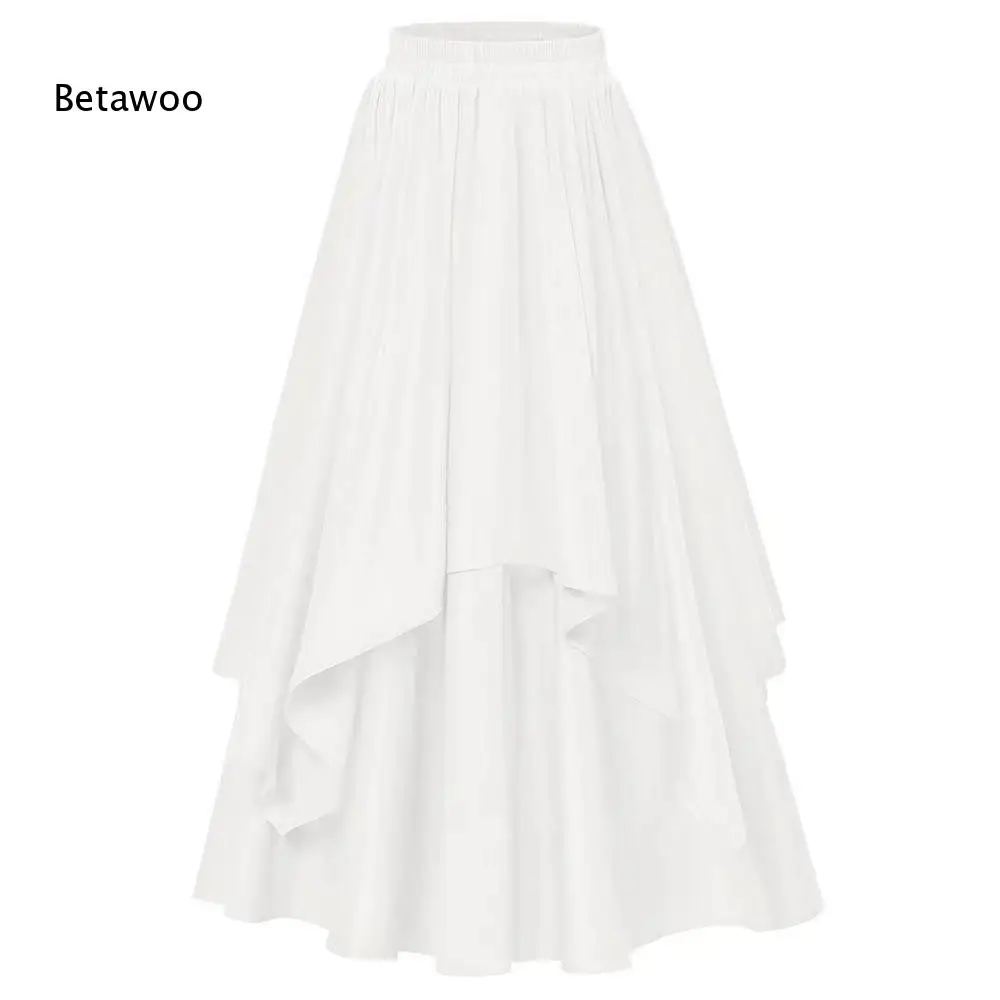 Elastic Waist Ruffle Irregular Hem Lightweight Flowy Maxi Skirt