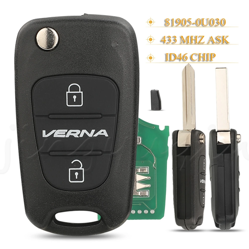 Jingyuqin 2 Buttons 433MHZ ASK ID46 Chip 81905-0U030 Flip Car Remote Key For Hyundai VERNA 2010-2015 IX35 Folding Fob Control