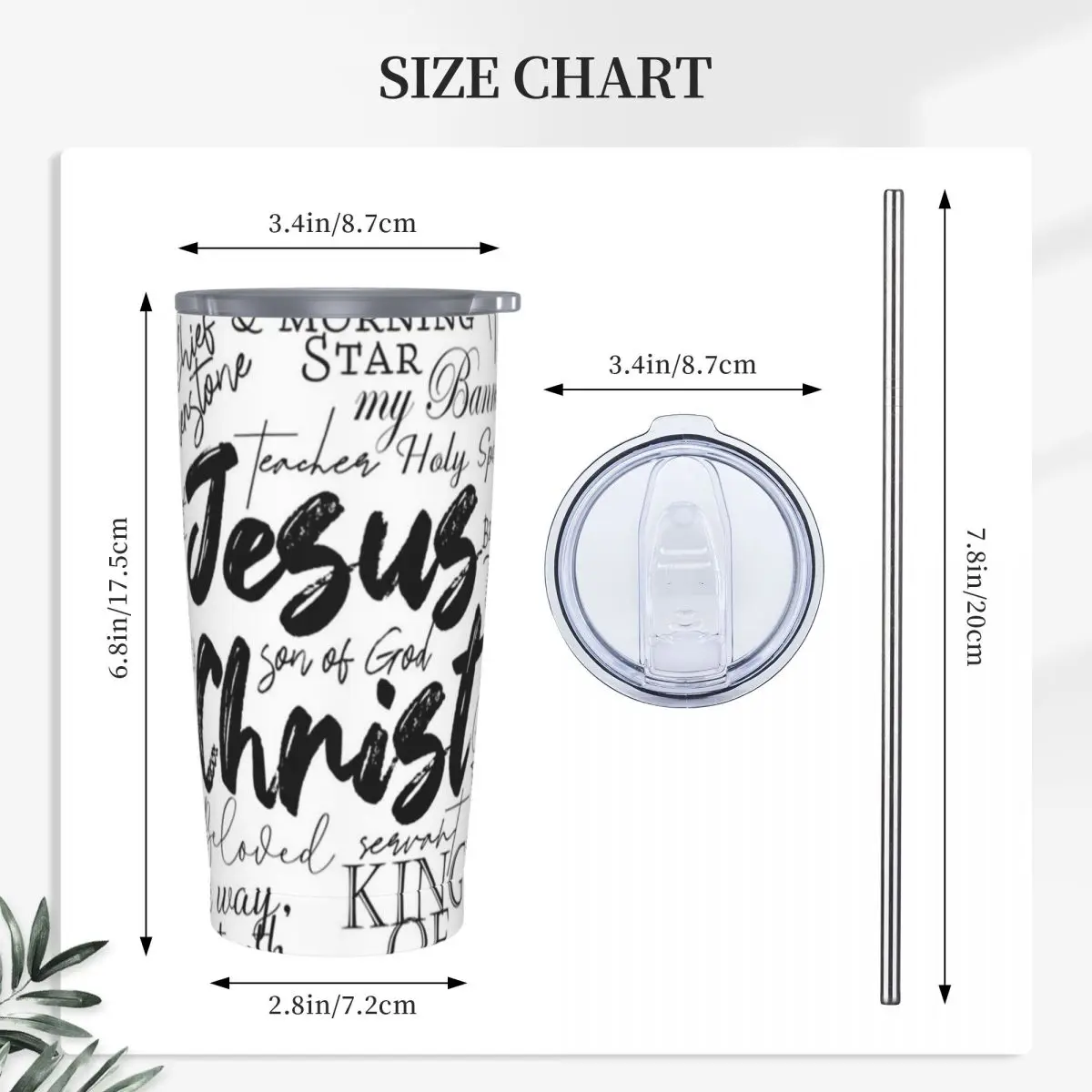 The Names Of God Yeshua Jesus Christian Stainless Steel Tumbler Vacuum Insulated Mugs Thermal Cold Cup Straw With Lid 20oz