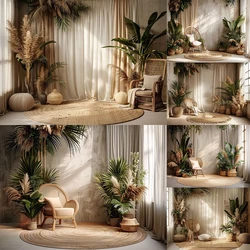 Boho Style Photography Background Summer Palm Trees Curtains Party Decoration Newborn Baby Portrait Photo Studio Props Banner