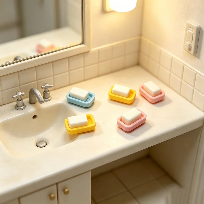 1set Mini Soap Model Soap Box Miniature Bathroom Sink Accessory Dollhouse Food Scene Prop DIY Home Decoration Desktop Craft