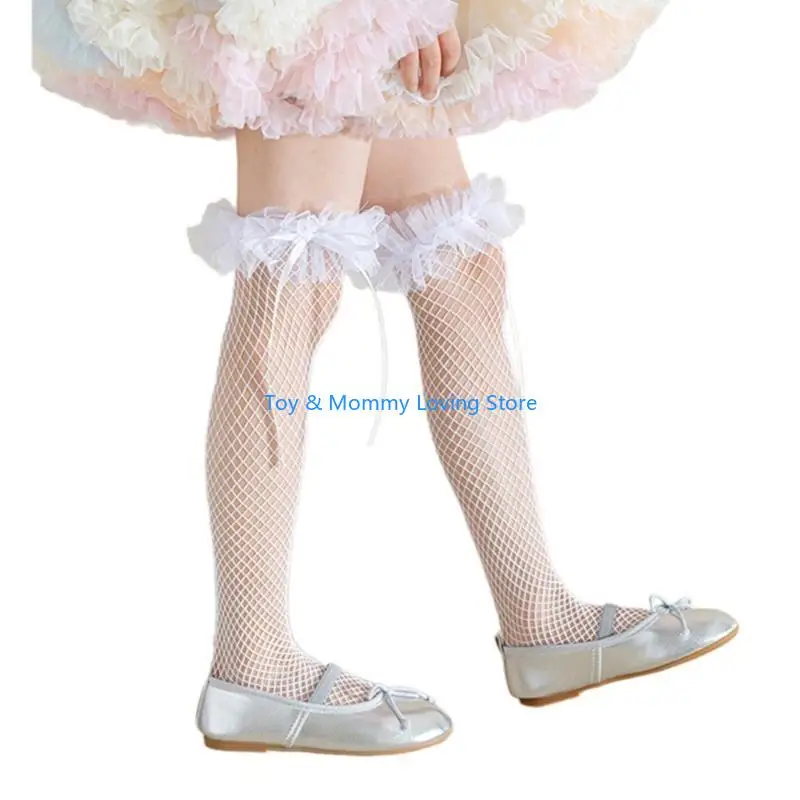 

Y1QF Нежные кружевные милые носки для детей с красивой отделкой бантом, носки средней длины для вечеринок и повседневной одежды