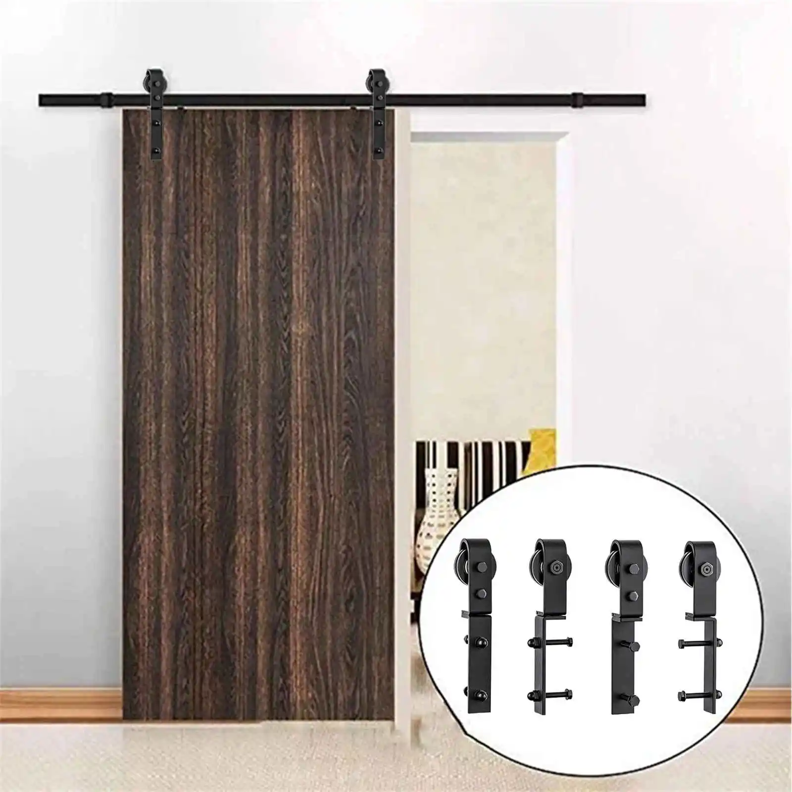 

Комплект фурнитуры для раздвижных дверей, 76-дюймовая фурнитура для дверей сарая J-образной формы, аксессуар для роликовых направляющих для шкафа для склада, ресторана, домашней фермы