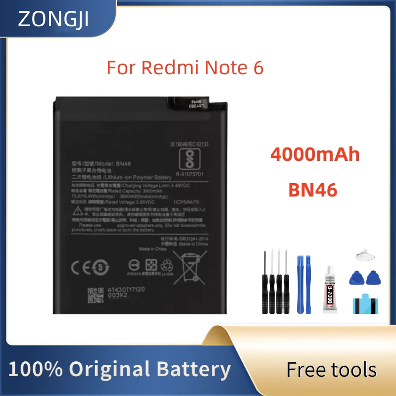 New Battery 4000mAh BN46 For Redmi Note 6 Batteries + Free Tools