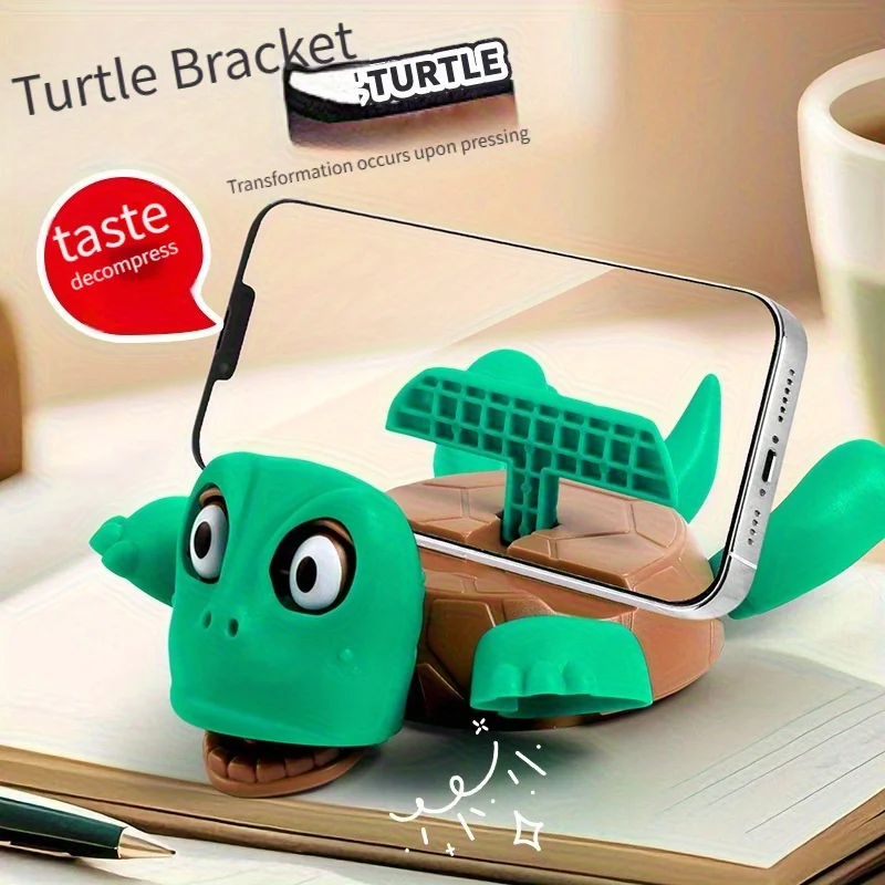 Turtle King Phone Stand Coaster, Fun Pressing Desktop Holder, Stress Relief Office Decor, Mobile Accessory Gift