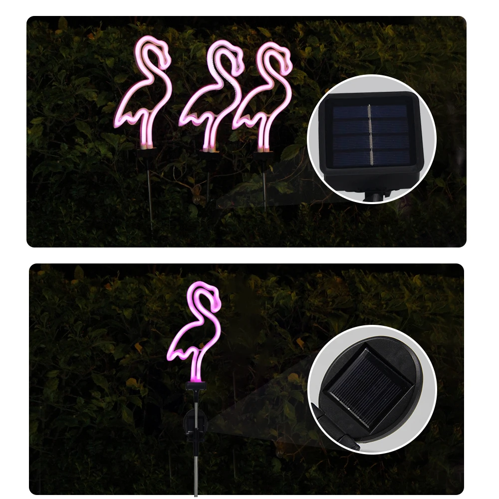 Solar Flamingo Light LED Outdoor Courtyard Lamp Garden Light Waterproof Stake Light Pathway Decor Solar Patio Ground Lantern 6